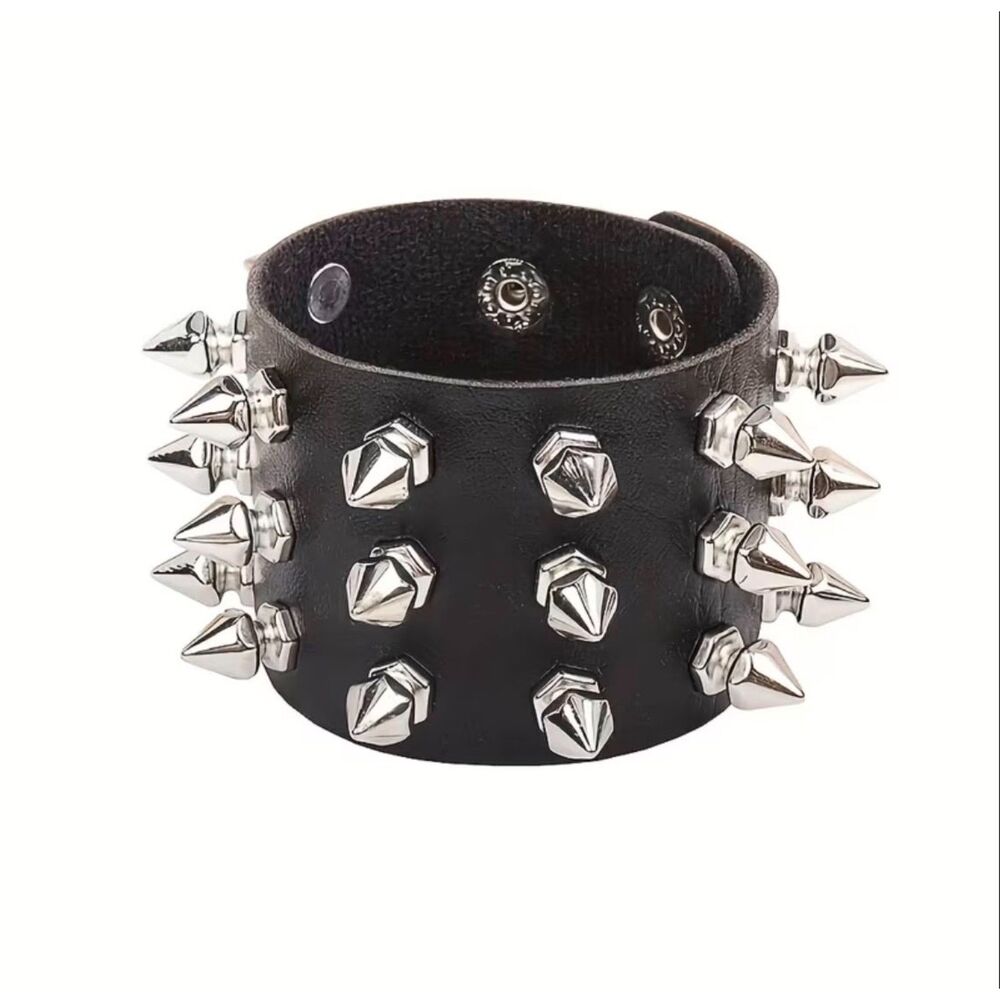 Punk Rock Spiked Studded Leather Cuff Bracelet  Edgy Alternative Accessory